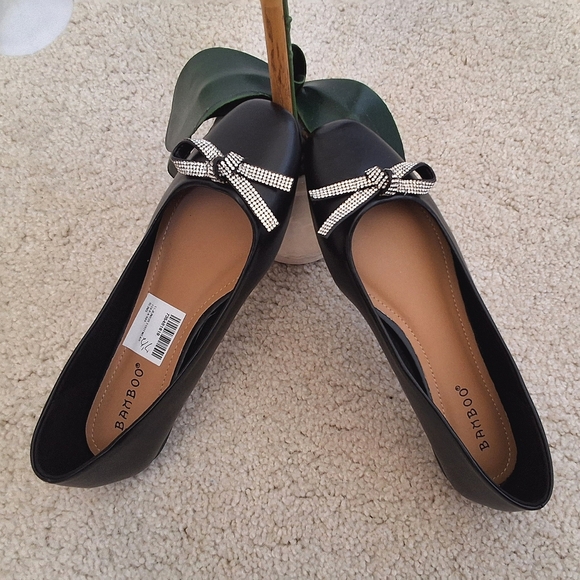SOLD!!!Bamboo NWT, #2 Pair, 7.5, Woman's Black White Rhinestone Flat Dress Shoes - Picture 9 of 10